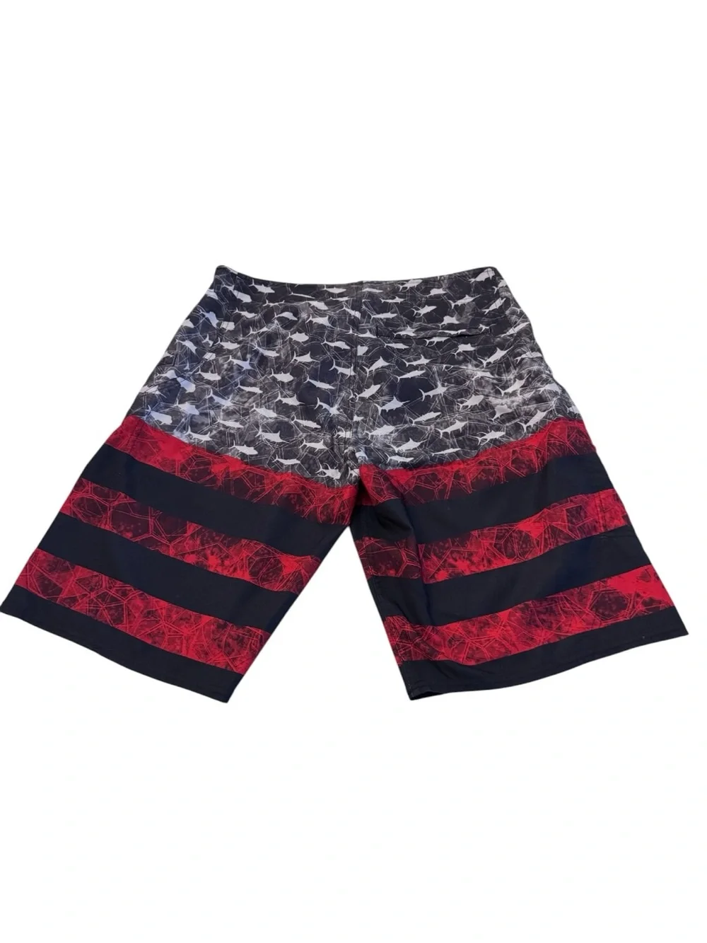 Pelagic Sharkskin Boardshorts Men’s 32 Fishing Swim Trunks Shark Print Stretch